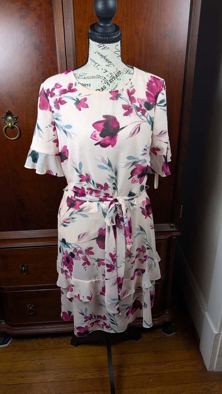 Lauren Ralph Lauren Floral Short Sleeve Ruffle Tiered Midi Dress Size 10